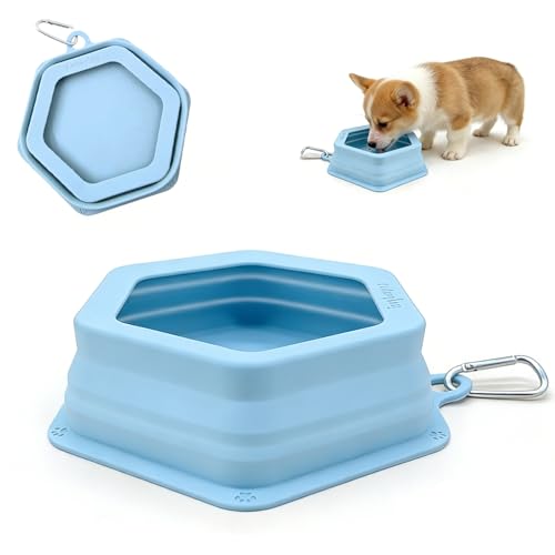 1-Pack Collapsible Pet Water Bowl, Spill Proof No Splash Dog Travel Bowl with Carabiner, Silicone Bowl for Hiking Camping Walking Road Trips, BPA Free Dishwasher Safe, 24oz Morandi Blue - color: Single Pack