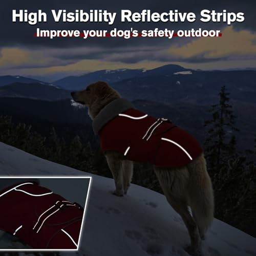 Lelepet Warm Dog Coat Waterproof Dog Jacket Reflective Fleece Vest with Adjustable Buckle Hook & Loop, Windproof Winter Jacket Dogs Coats for Small Medium Large Dogs, Red, M - color: Red, size: M