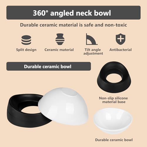 Bulldog Bowl Anti-Slip Dog Cat Dish Detachable Ceramic Pet Sterile Tilted Pet Feeder Slope Base (White Ceramic Bowl, 2 Cup) - color: Black(White Ceramic Bowl), size: 2 Cup ( Small/Medium Dog )