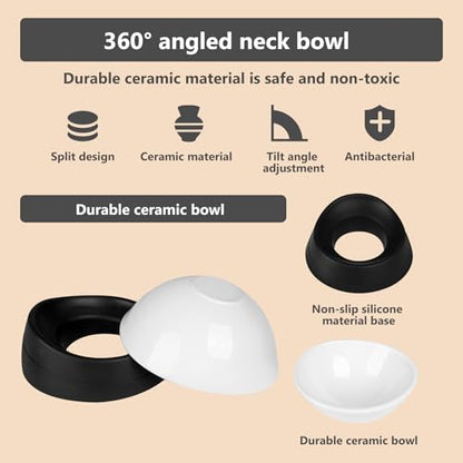 Bulldog Bowl Anti-Slip Dog Cat Dish Detachable Ceramic Pet Sterile Tilted Pet Feeder Slope Base (White Ceramic Bowl, 2 Cup) - color: Black(White Ceramic Bowl), size: 2 Cup ( Small/Medium Dog )