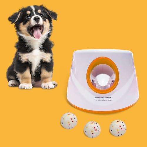 Automatic Dog Ball Launcher-Small Silent Dog Ball Thrower, 3 Adjustable Distances (20ft/33ft/46ft), Rechargable,Includes 3 Durable 2.3" Balls for Small/Medium Dogs (Orange, Medium) - color: Orange