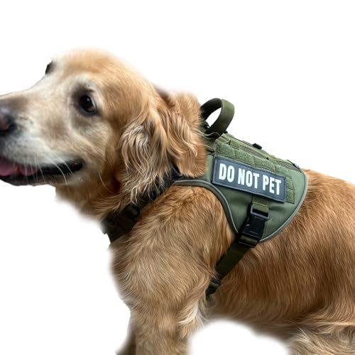 Tactical Dog Harness for Large and XL Breeds, Air Dog Vest No Pull with Reflective Do Not Pet Patches, Breathable Dog Molle Vests for Training Walking Hunting Green - color: Green, size: XL