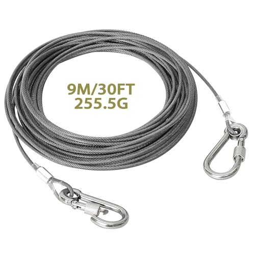 Dog Tie Out Cable 30 Feet - Dog Leads for Yard Heavy Duty - Up to 125 Pounds, Stainless Steel, Reflective Lead, 30ft Rust Free Chain Outdoor (Gray) - color: Gray-30FT