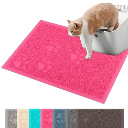 Darkyazi Cat Litter Box Mat for Floor Litter Trapping Mat Non-Slip Backing, Scatter Control, Easy Clean, Water Resistant, Soft on Paws (15.75" x 11.75",Rose red) - color: Rose Red