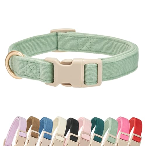 Soft Cotton Dog Collar Adjustable Corduroy Dog Collars for Small Medium Large Dogs(Grass Green,Medium) - color: Grass Green, size: Medium