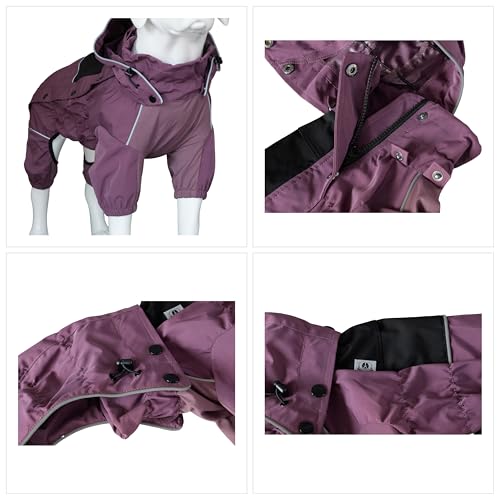 LOVELONGLONG Waterproof Dog Raincoat with Removable Hood – Outdoor Full Body Dog Jacket, Windproof Snowproof Shell Suit – All Season Pet Rain Gear Plum Purple XXS - color: Plum Purple, size: XXS (Back 9")