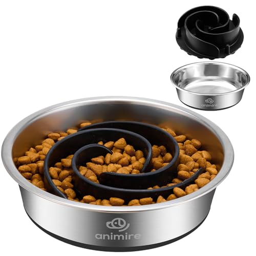 2-in-1 Metal Dog Bowl with Slow Feeder Insert, Stainless Steel Dog Bowls Food Grade 304, Water Food Bowl with Anti-Slip Silicone Base for Small, Medium, Large Dogs - color: Black, size: 1 Cup