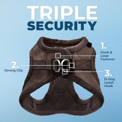 Best Pet Supplies - All Weather Plush, Reflective, No Pull Harness for Small, Medium Dogs, Cats - Secure with Hook & Loop Fastener, Buckle, Double D-Rings - Chocolate Suede, M - color: Chocolate Suede, size: M
