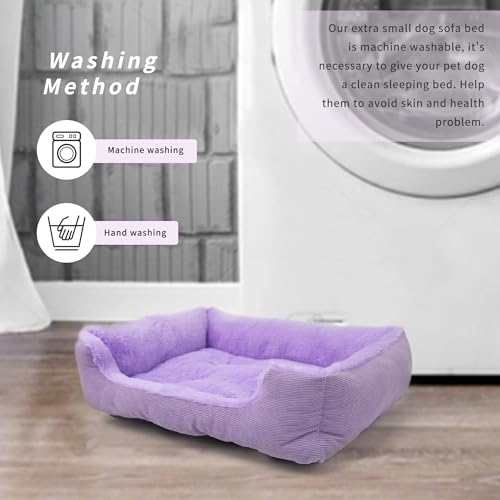 Tiny Dog Bed 20 Inch for Small Dogs, Soft Rectangle Puppy Bed with Plush Surface, Washable Pet Bed,Purple - color: Purple, size: 20"x19"x5"