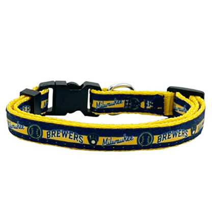 Pets First MLB Cat Collar Milwaukee Brewers Satin Cat Collar Baseball Team Collar for Dogs & Cats. A Shiny & Colorful Cat Collar with Ringing Bell Pendant - color: Milwaukee Brewers