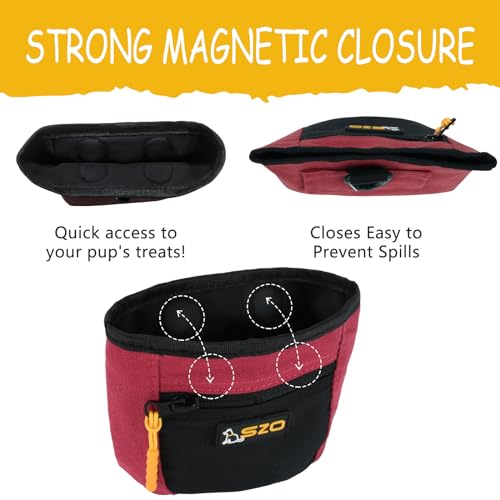 SZO Dog Treat Pouch with Pet Training Clicker, Dog Training Treat Pouch with Waist Belt Clip, Magnetic Closure, Hands-Free Training - Black&Red - color: 305 RedBlack