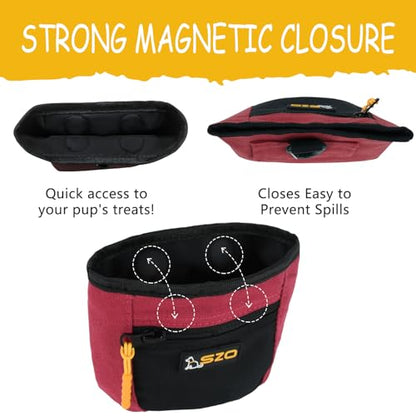SZO Dog Treat Pouch with Pet Training Clicker, Dog Training Treat Pouch with Waist Belt Clip, Magnetic Closure, Hands-Free Training - Black&Red - color: 305 RedBlack
