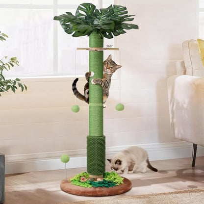 Cat Scratching Post, 40" Tall Palm Tree Scratch Post for Cats, Sisal Scratching Posts for Indoor Cats Adults with Hanging Cat Toys, Self-Grooming Brush, Snuffle Mat and Interactive Wooden Ball Track - size: 40" Tall