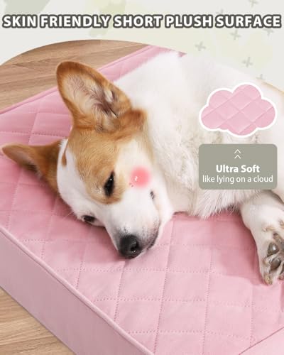 NUPIDA Orthopedic Dog Beds Large Sized Dog Waterproof Pet Kennel Pad with Removable Washable Cover and Non-Slip Bottom, 35x23 Inch, Pink - color: Pink, size: 35.0"L x 22.0"W x 3.0"Th