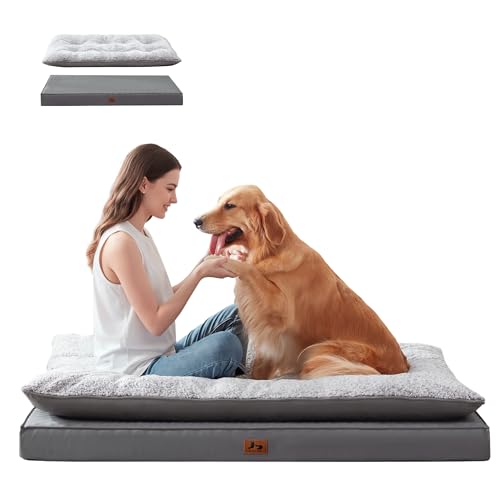 2-Pack Dog Bed Medium Size Dogs, Waterproof Orthopedic Dog Mattress for Large Dogs, Washable Dog Crate Bed with Removable Cover, Dark Grey, 55" - color: Dark Grey, size: 55"L x 42"W x5.5"Th