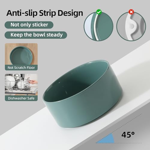 Havniva Raised Cat Bowls Water Bowl 5.1” Elevated Ceramic Cat Food and Water Bowl Whisker Friendly Pet Food Bowls for Indoor Cats, Wide Cat Water Dish Prevent Whisker Fatigue Non Slip Cat Feeder - color: 2 x Bowl + Stand - Dark Green
