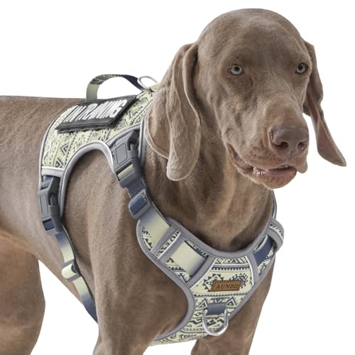 AUNZO Gray Tactical Dog Harness for Large Dog Breeds, No Pull Adjustable Pet Harness with Handle, Reflective K9 Military Service Dog Vest for Walking Hiking Training, Gray Ethnic, XL - color: Gray Ethnic, size: Extra Large