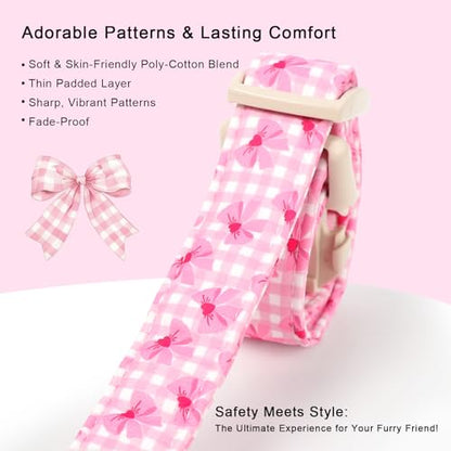 Girl Dog Collar Pink Gingham Bow Dog Collars for Puppy Small Dogs - Lightweight Adjustable Girly Spring Female Dogs Everyday Collar with Safety Buckle XS - color: Gingham Bow, size: XS