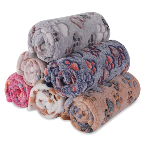 6 Pack Small Dog Blanket, Super Soft Warm Pet Cover Blankets, Paw Print Puppy Fleece Flannel Blanket for Small Medium Dogs and Cats MW003 - color: Multicolored Paw, size: 6 Pack of 36x36 Inches