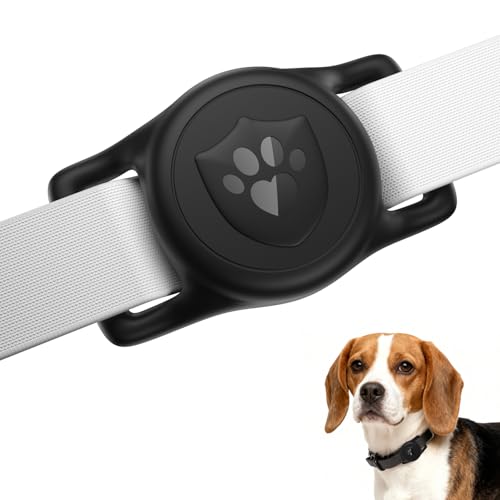 for AirTag Dog Collar Holder, Dog Air Tag Holder, IP68-Waterproof | Lightweight Silicone | Anti-Lost | Ultra-Durable | Compatible with Apple AirTags (Black) - color: Black