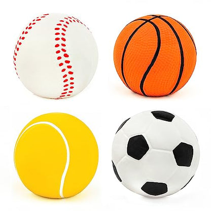 CHIWAVA 4 Pack 2.4" Squeak Latex Puppy Dog Toy Ball Sports Balls Sets Fetch Interactive Toy for Small Dogs - size: 2.4" Small Dogs 4 Pack