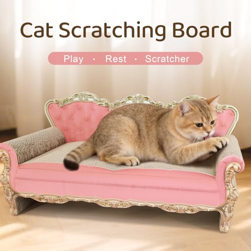 Cardboard Cat Scratcher Bed - Couch Shaped Cat Scratching Board, Cute Lounge Bed Scratching Pad for Indoor Cats Resting Playing - color: Pink