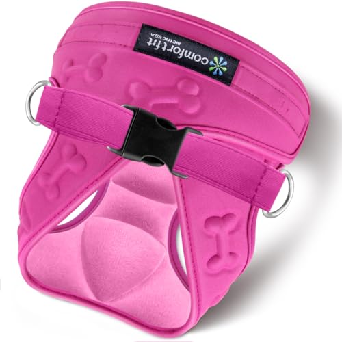 Comfort Fit Dog Harness No Pull No Escape Harness Adjustable Buckles Extra Comfort Soft Padded Choke Step In Dog Vest with Easy Control Handle for Small Medium Large Dogs & Puppies Inside Velvet Plush - color: Pink Plush, size: S (Chest 12" - 15.5")