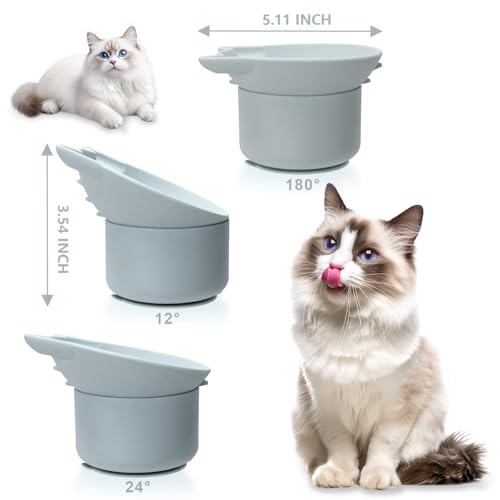 Silicone Cat Slow Feeder, Elevated Slow Feeder Bowl Tilt Design, Suitable for Dry and Wet Food, Adjustable Angle, Cat Food Puzzle with Suction Cup(Gray) - color: Gray