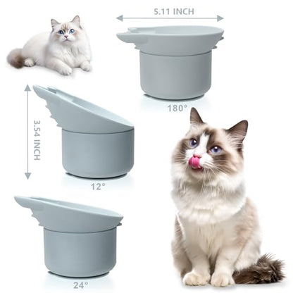 Silicone Cat Slow Feeder, Elevated Slow Feeder Bowl Tilt Design, Suitable for Dry and Wet Food, Adjustable Angle, Cat Food Puzzle with Suction Cup(Gray) - color: Gray
