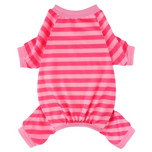 Dog Pajamas Pjs Stretchable Strip Dog Jumpsuit 4 Legs Pjs for Summer Dog Clothes Puppy Onesies Doggie Outfit (Pink, X-Small (Chest 11in)) - color: Pink, size: X-Small (Chest 11in )