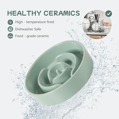 Havniva 6.1” Raised Slow Feeder Dog Bowls, 0.9 Cups Ceramic Dog Bowl Slow Feeding for Small Breed, Elevated Puzzle Dog Food Bowl with Wooden Stand Non-Slip Anti-Gulping & Anti-Choking - color: 1 x Light Green+Stand-A, size: 6.1inch-New