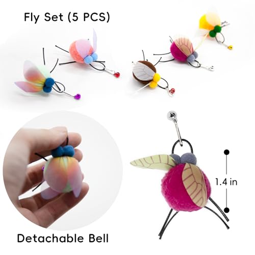 Cat Wand Attachment Toys, 5 PCS Fly Bugs Refills with Bells for Cat Teaser, Chase and Exercise Toys for Indoor Cats and Kittens Enrichment (No Wand Toy) - color: Fly Set