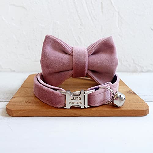 Cat Collar Personalized with Name Phone Number Engraved,Customized with Bell for Small Dogs Puppy Kitten - color: Pink, size: L (8"-13")
