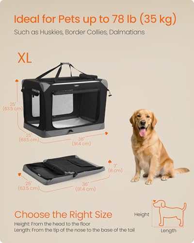 Feandrea Collapsible Dog Crate, Portable Oxford Fabric Pet Travel Crate with 4 Mesh Doors, Handles, Pocket, 36 Inches, for Large Dogs, Ink Black and Dove Gray UPDC029BH01 - size: XL (36"L x 25"W x 25"H)
