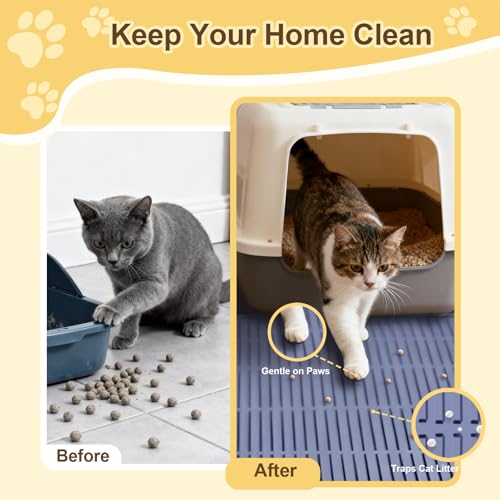 Cat Litter Mat Extra Large 40"x28" Silicone Waterproof Litter Trapping Mat for Litter Box, Non-Slip Urine-Proof Kitty Litter Box Mat with Deep Grooves, Easy Clean Scatter Control Pet Mat (Gray) - size: 40X28IN Cat Litter Mat