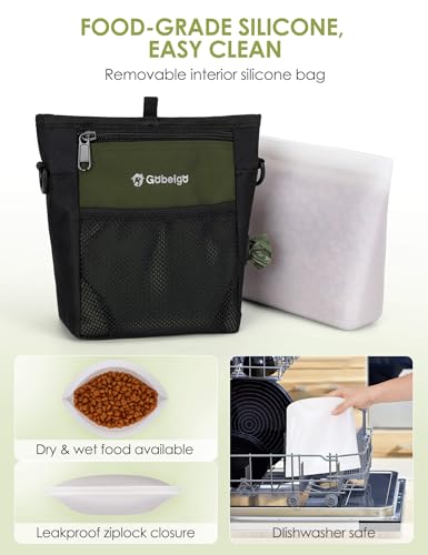 Gobeigo Dog Treat Pouch, Magnetic Closure & Sealable Silicone Bag Insert, 4-Cup Capacity – Belt Clip/Waist Belt/Crossbody Wear, Clicker Included – Great for Pet Training & Walking (Army Green) - color: Army Green