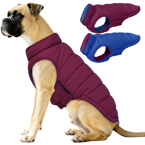QBLEEV Reversible Dog Jacket for Large Dogs, Waterproof Windproof Winter Coat with Adjustable Hook & Loop Design, Lightweight Puffer Vest Keeps Dogs Warm & Dry, Purple, XL – Fits Pitbull, Boxer - color: Violet-Blue, size: X-Large