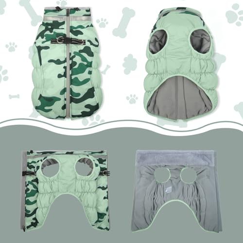Lelepet Warm Dog Winter Coat Dog Coats for Small Dogs Waterproof Dogs Jacket with Harness Built in Reflective Cold Weather Coats Windproof Zip-Up Winter Fleece Vest Snowsuit Chihuahua XS - color: Mint Camo, size: X-Small