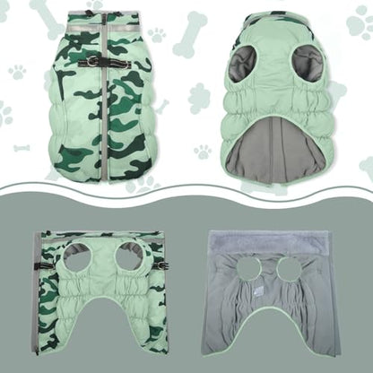 Lelepet Warm Dog Winter Coat Dog Coats for Small Dogs Waterproof Dogs Jacket with Harness Built in Reflective Cold Weather Coats Windproof Zip-Up Winter Fleece Vest Snowsuit Chihuahua XS - color: Mint Camo, size: X-Small