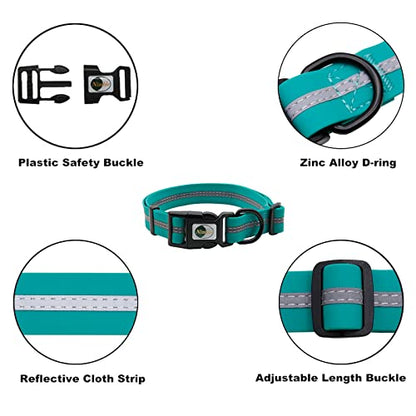 NIMBLE Dog Collar Waterproof Pet Collars Anti-Odor Durable Adjustable PVC & Polyester Soft with Reflective Cloth Stripe Basic Dog Collars S/M/L Sizes (Small (9.45”-14.17”inches), Emerald Green) - color: Emerald Green, size: Small (9.45”-14.17”inches)