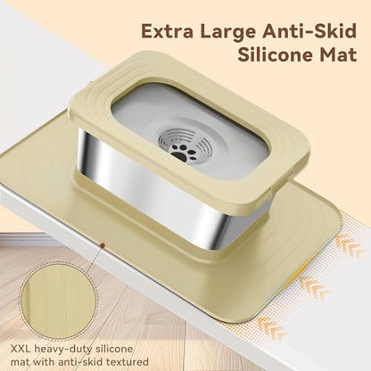 10L No Spill Dog Water Bowl, 2.6 Gal Stainless Steel No Splash Large Dog Water Bowl with Non-Slip Silicone Mat, Spill Proof Slow Drinking Pet Bowls for Messy Drinkers Indoor/Outdoor Use Beige - color: C-Beige