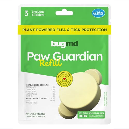 BugMD Paw Guardian Refill, Plant-Powered Flea & Tick Protection Tablets, 3 Count, 30-Day Protection, Natural Essential Oil Formula - color: Refill, size: 1 Pack