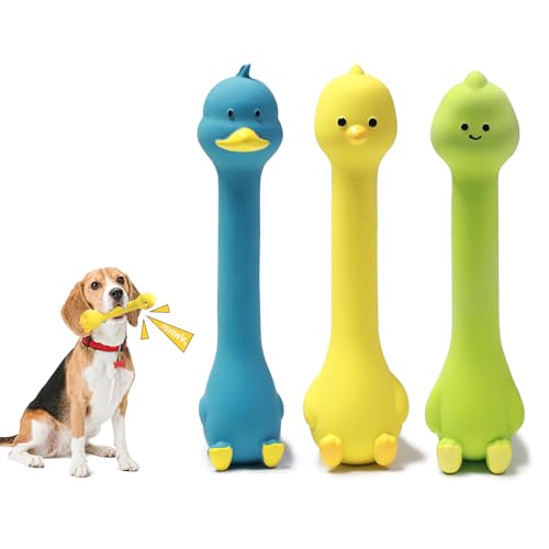 Latex Squeaky Dog Toys, 3 Pack Soft Rubber Dog Chew Toys, 8.7" Standing Stick Animal Pet Toy to Keep Them Busy, Interactive Fetch Squeak Toy for Puppy Small Medium Dogs - color: Green & Yellow & Blue