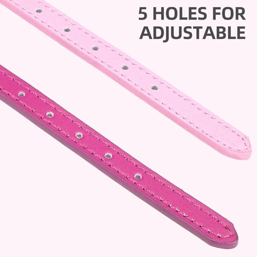 PUPTECK 2 PCS Soft Genuine Leather Cat Kitten Collar with Bells Adjustable for Girl Boy Cats Puppy, Rose Pink - color: Rose&Pink