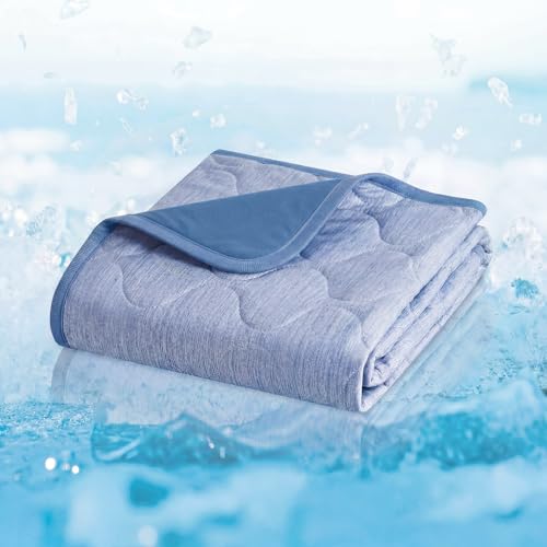 Cozy Bliss Deluxe Leakproof Cooling Blanket for Small Dogs Q-Max 0.46, Soft & Durable Washable Pet Cooling Mat for Hot Weather, Livingroom, Pet Throw & Couch Protector for Cats, Haze Blue, 25"x35" - color: Heather Haze Blue, size: 25*35