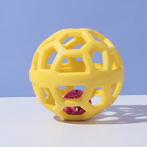 Dog Chew Toys with Bell Sound, 3 Rubber Bouncy Ball for Medium/Large Dogs, Interactive Fetch Ball Teeth Cleaning&Training, Hollow Design with Internal Bells (Yellow) - color: Yellow