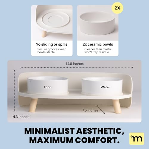 MalsiPree Elevated Dog Bowls - Puppy Adoption Gifts & Cute Puppy Accessories - 45° Tilt Feeding Station with Ceramic Dishes - Food and Bowls Set - Dog Birthday Gifts for Small Pets - Sand Beige - size: Small