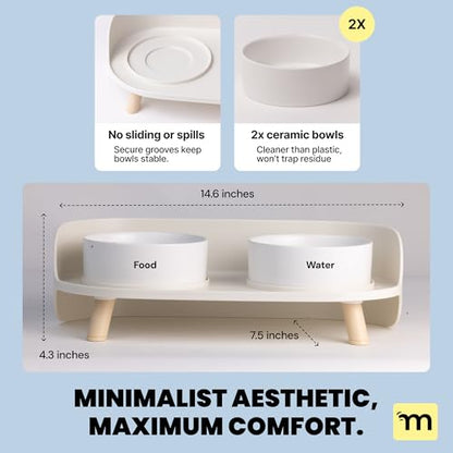 MalsiPree Elevated Dog Bowls - Puppy Adoption Gifts & Cute Puppy Accessories - 45° Tilt Feeding Station with Ceramic Dishes - Food and Bowls Set - Dog Birthday Gifts for Small Pets - Sand Beige - size: Small