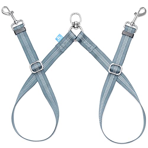 BAAPET Double Dog Leash Splitter, Tangle Free Dual Dog Leash Coupler, Two Dog Walking and Training Extension for Small Medium or Large Dogs (1.0'' x 20~32 Inch, Grey) - color: Grey, size: 2 Splitter (1.0'' x 20-32'')