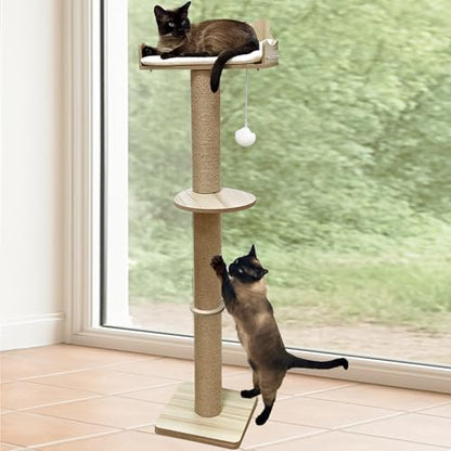 Cat Window Perch, Carpet Hammock & Window Step & Scratcher, Hammock with Suction Cup, Height Adjustable, Sturdy Cat Window Bed, Space-Saving (Drilling-Free) (Solid Wood, Cat Tree Set) - color: solid wood, size: Cat Tree Set
